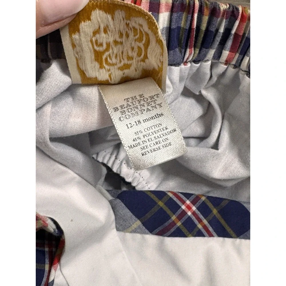 Beaufort Bonnet Co Bubble Romper 12-18M Navy Plaid Preppy Monogram Bib